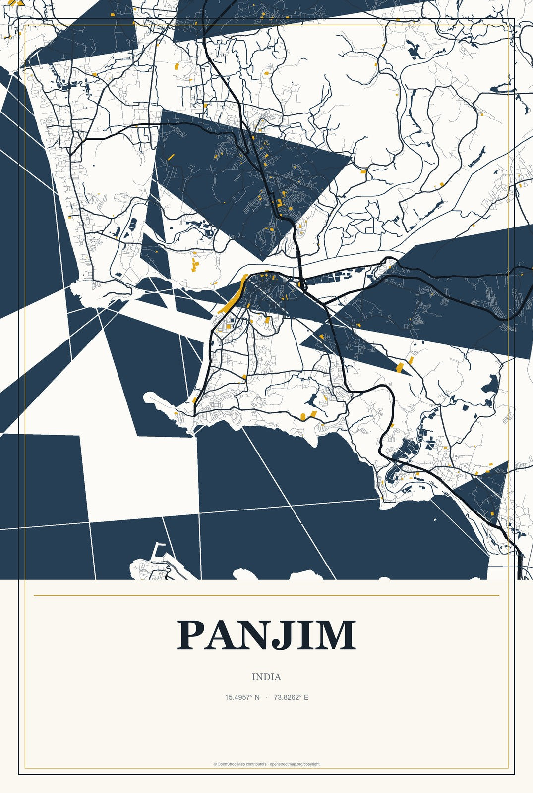Panjim, India City Map Aluminum Sign in Citrine Modern style
