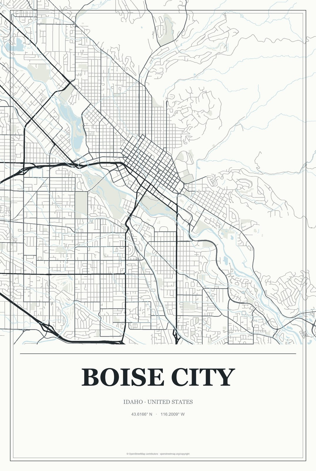 Boise City, Idaho City Map Aluminum Sign in Gallery Air style