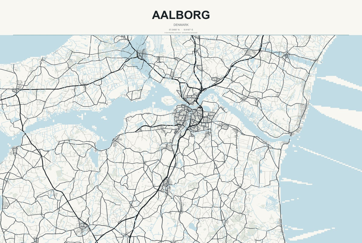 Aalborg, Denmark City Map Aluminum Sign in Headline Atlas style
