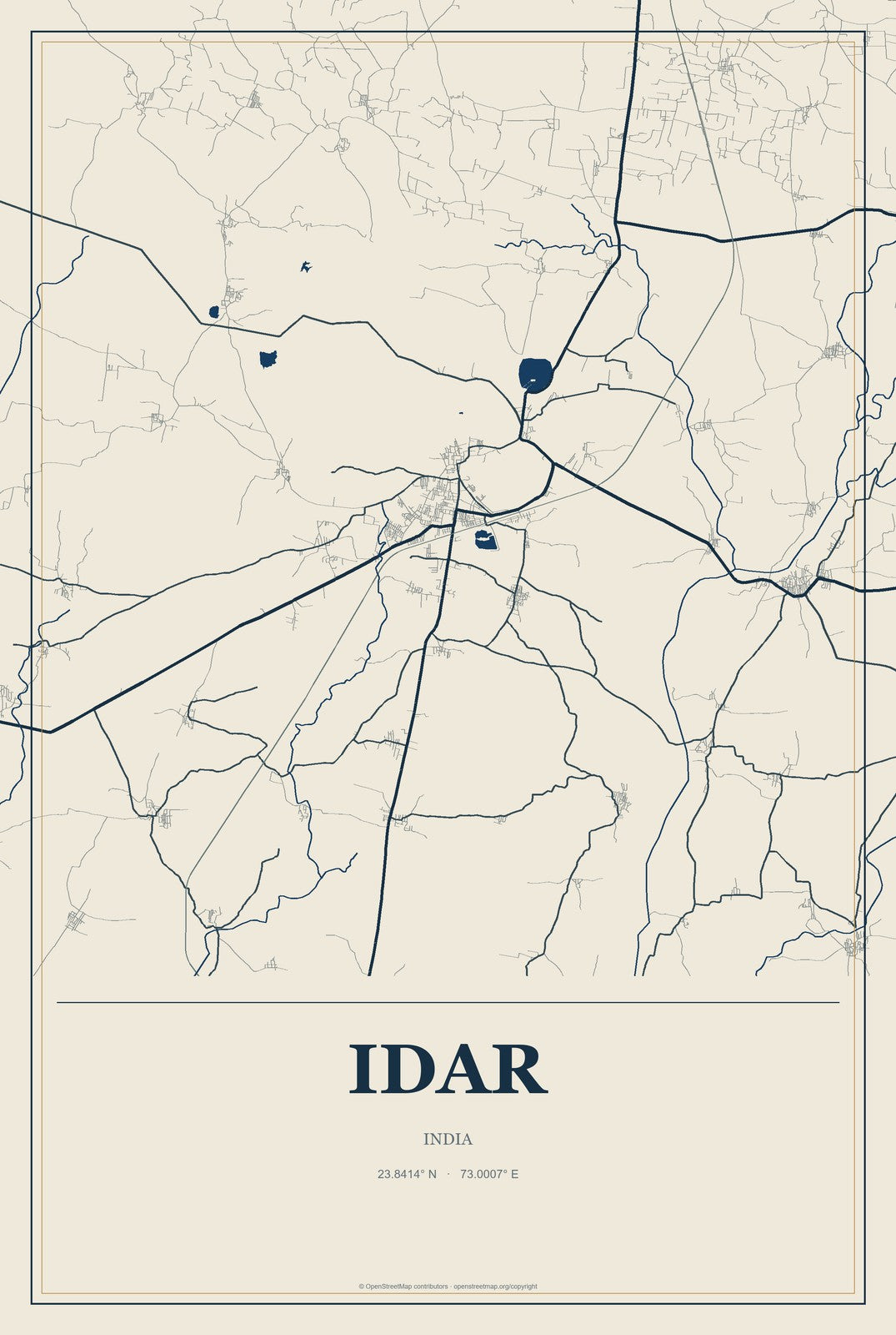 Idar, India City Map Aluminum Sign in Coastal Cutout style