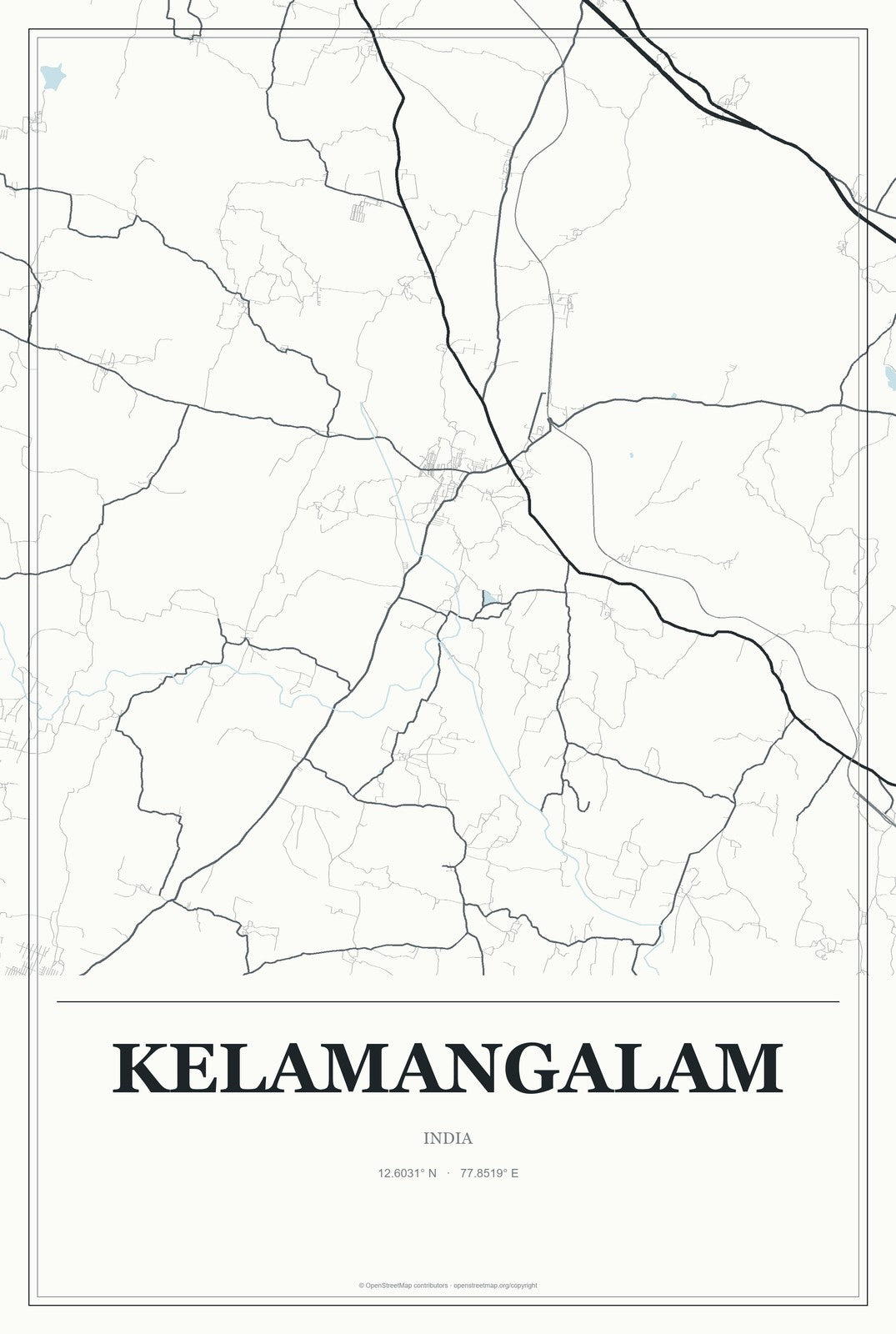 Kelamangalam, India City Map Aluminum Sign in Gallery Air style