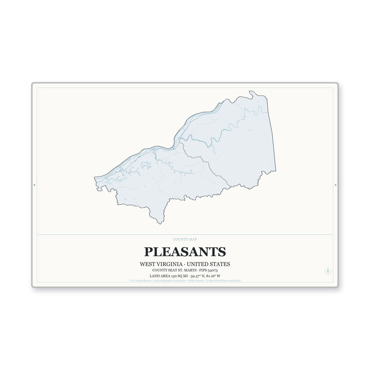Pleasants County, West Virginia Map Aluminum Sign in Gallery Air style