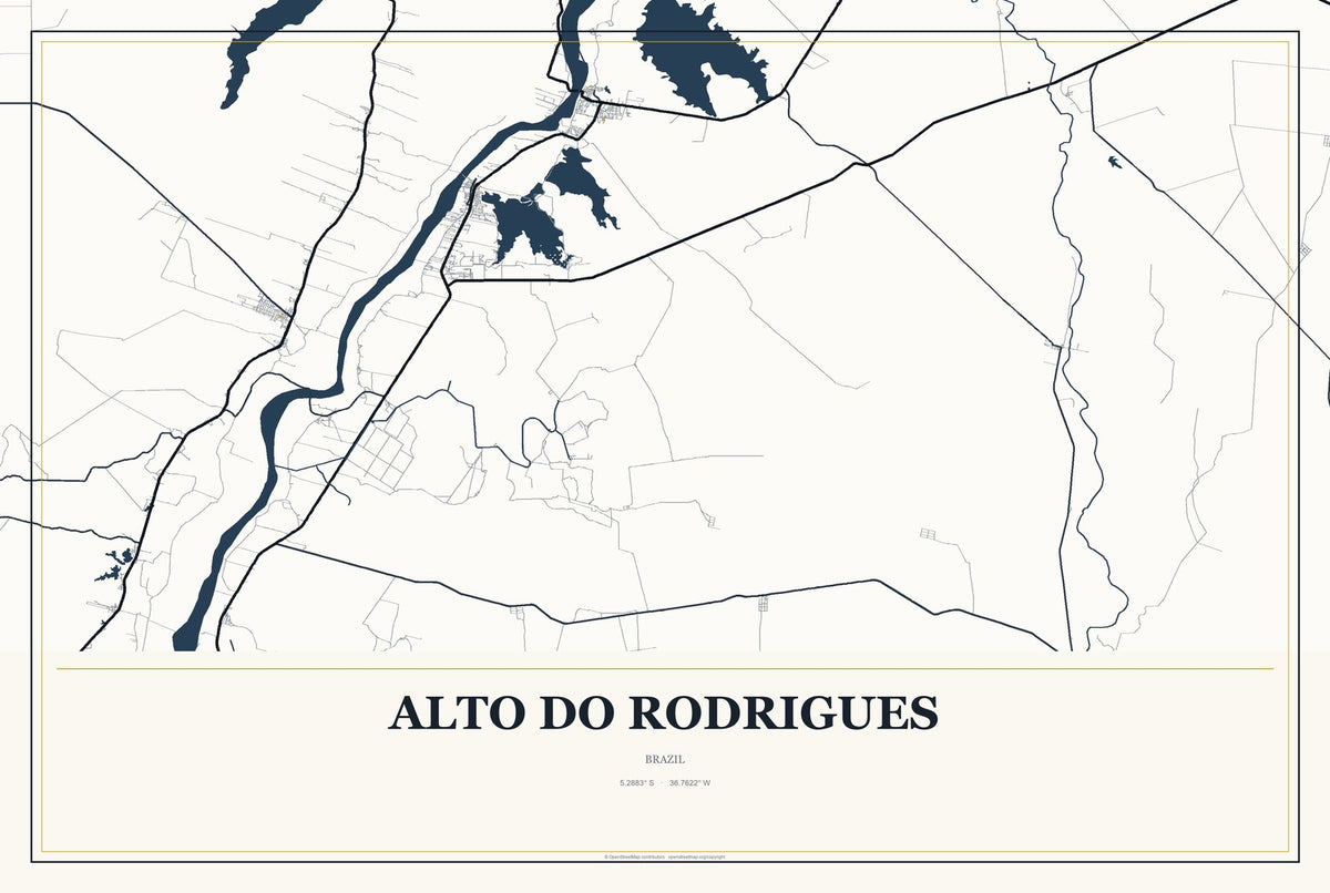 Alto do Rodrigues, Brazil City Map Aluminum Sign in Citrine Modern style