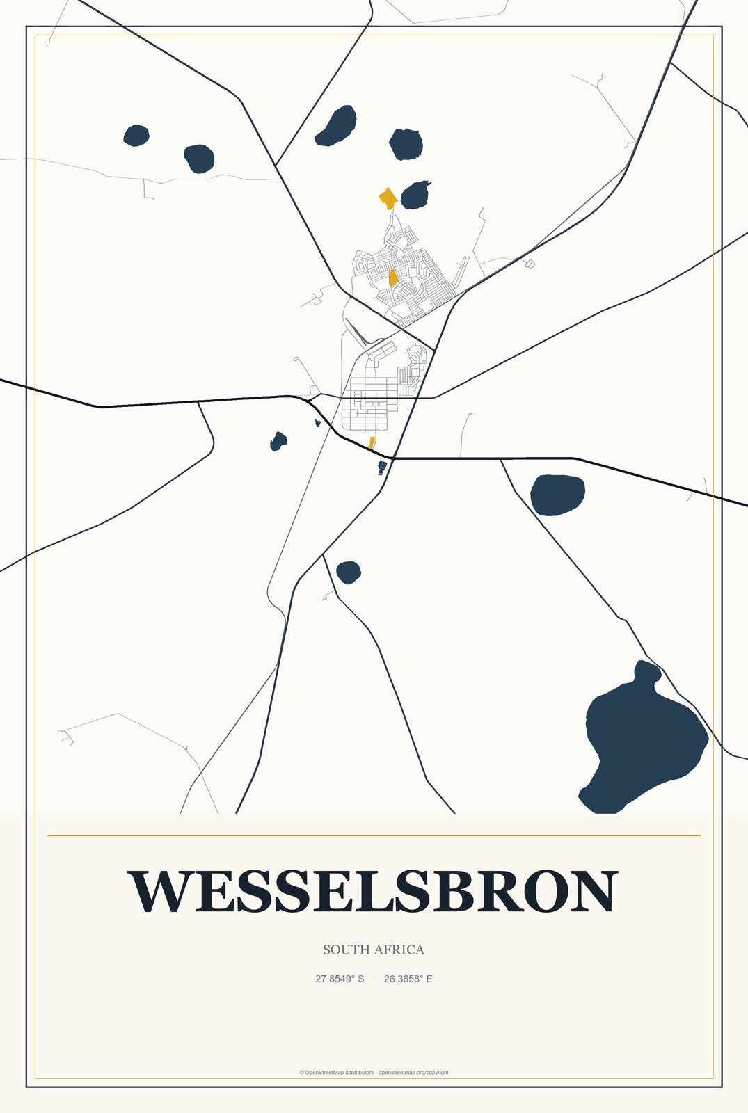 Wesselsbron, South Africa City Map Aluminum Sign in Citrine Modern style