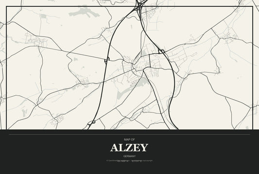 Alzey, Germany City Map Aluminum Sign in Museum Plaque style