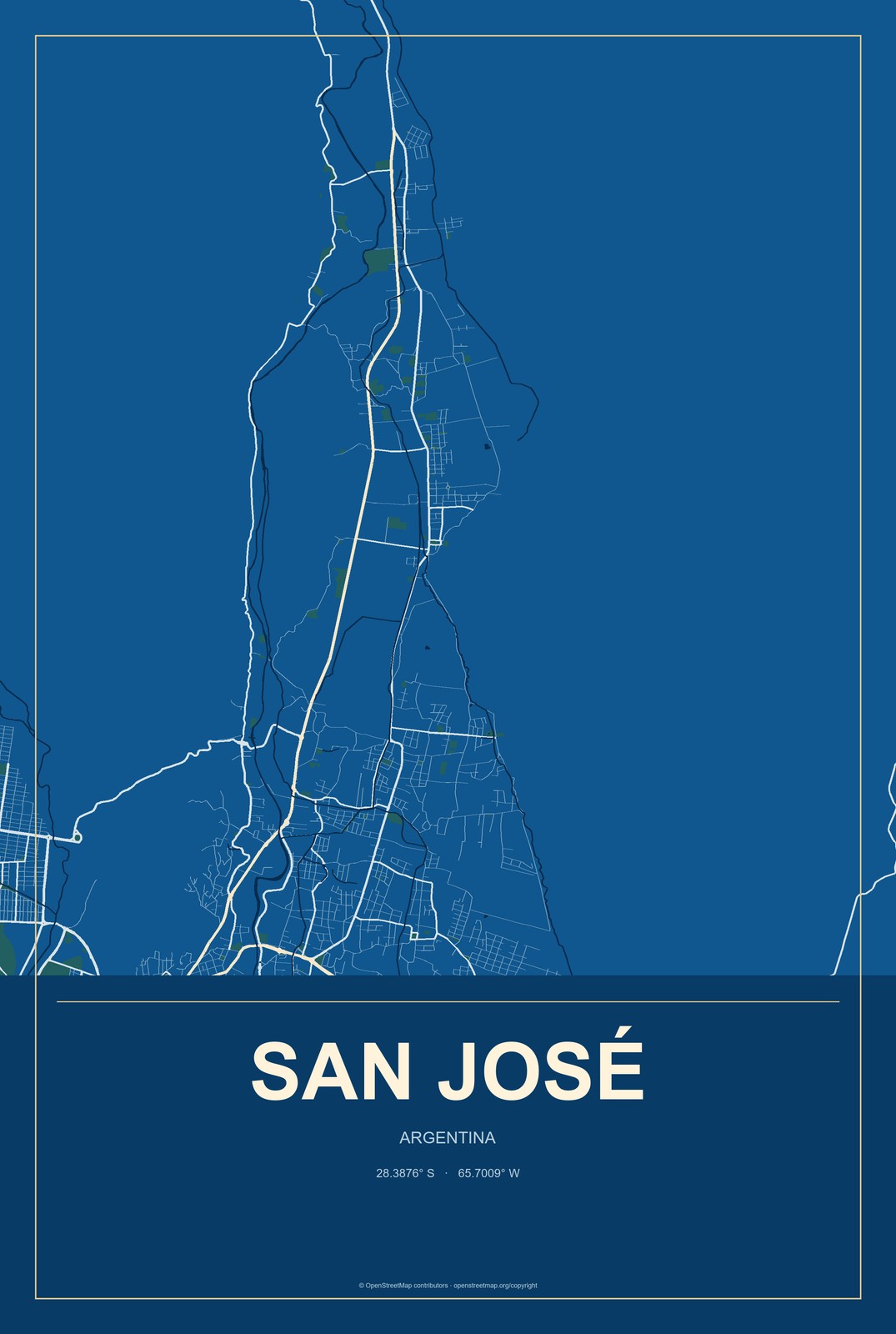 San José, Argentina City Map Aluminum Sign in Harbor Cobalt style