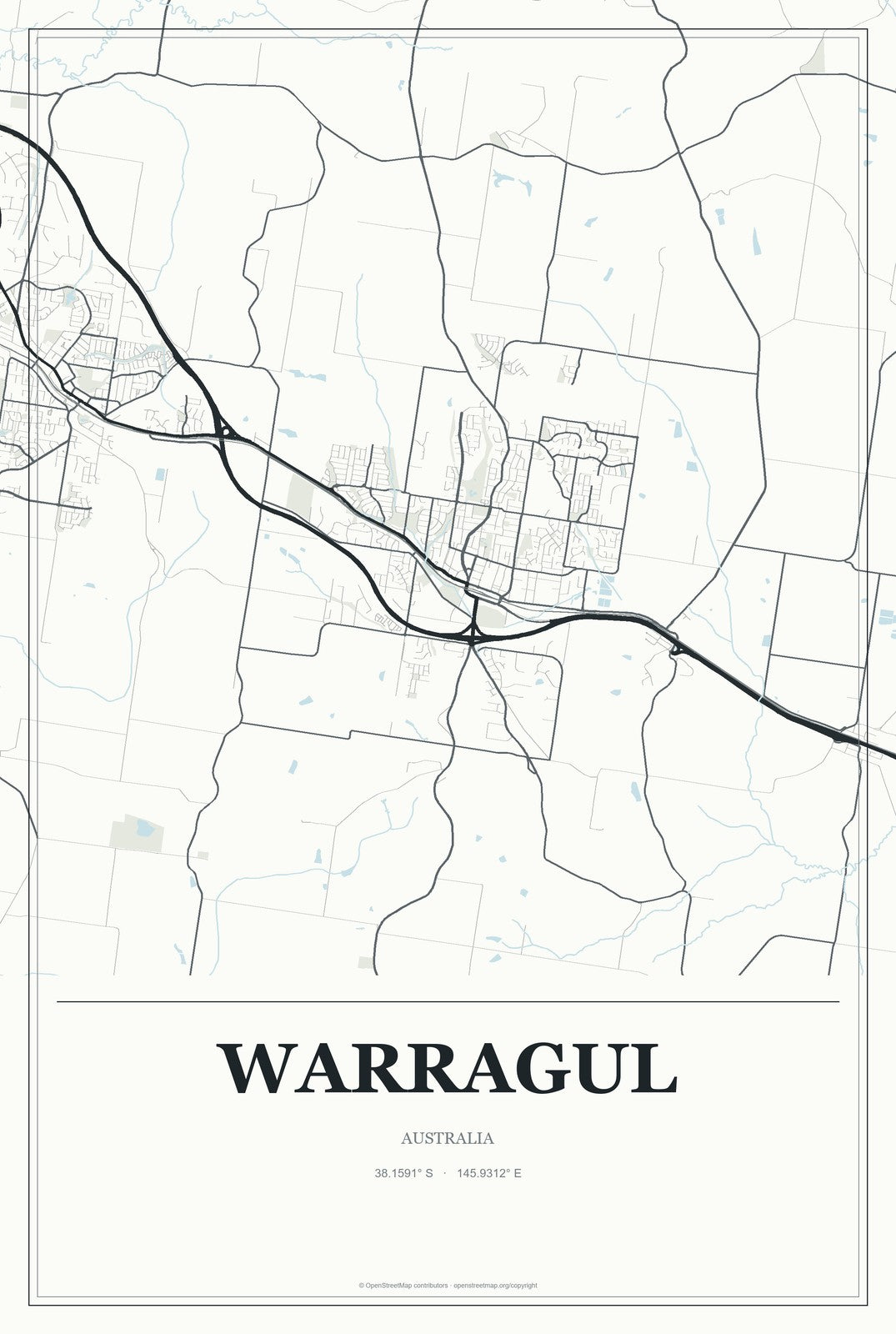 Warragul, Australia City Map Aluminum Sign in Gallery Air style