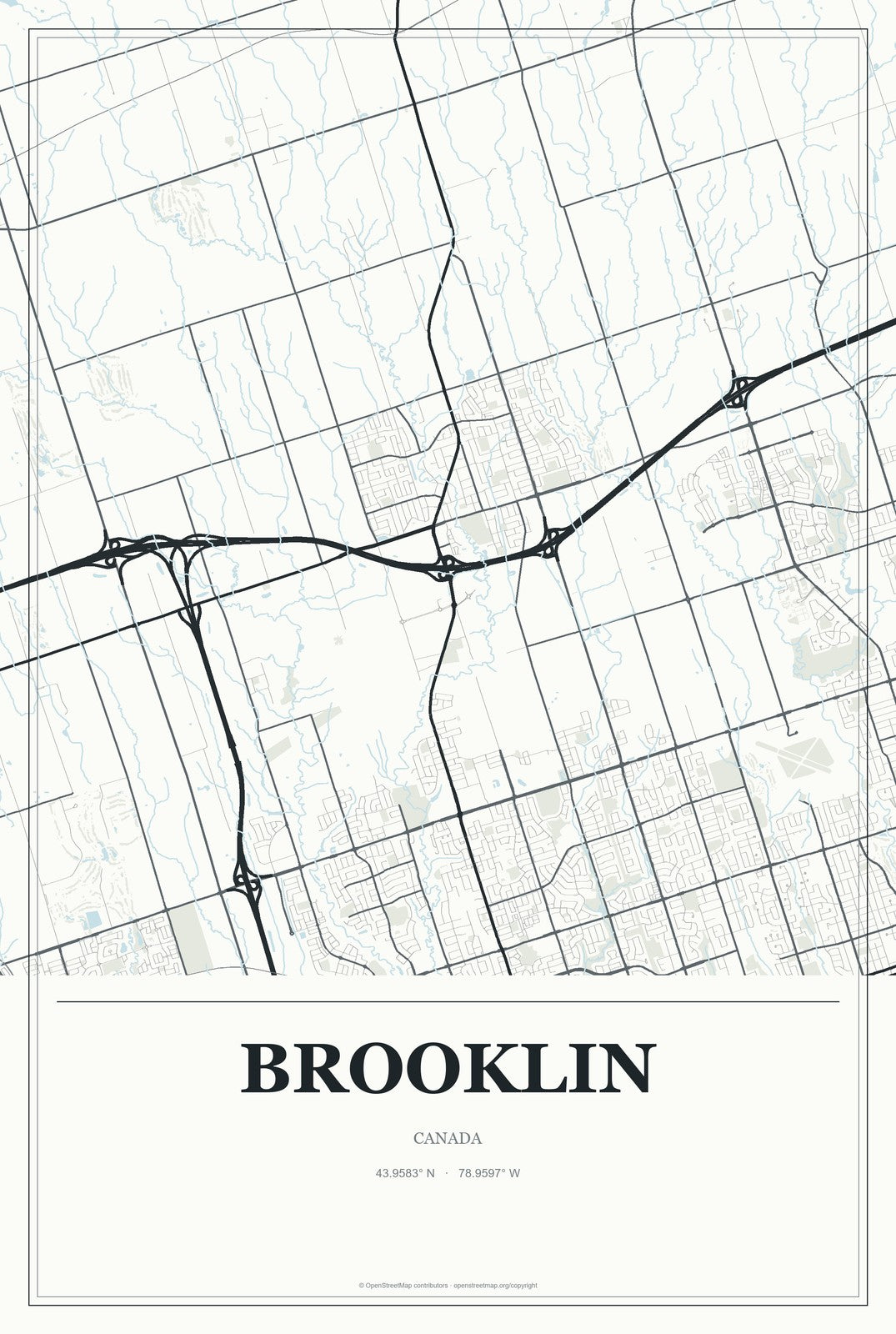 Brooklin, Canada City Map Aluminum Sign in Gallery Air style