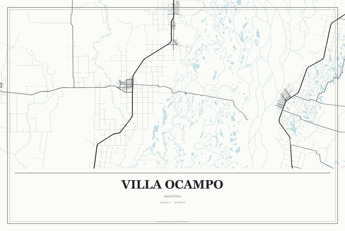 Villa Ocampo, Argentina City Map Aluminum Sign in Gallery Air style