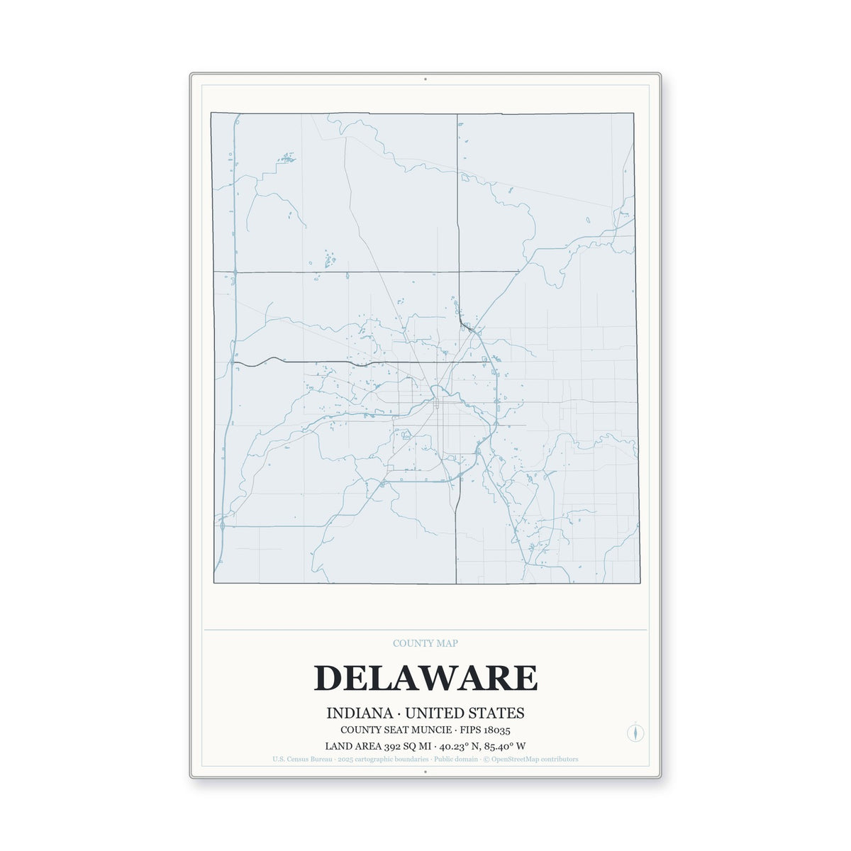 Delaware County, Indiana Map Aluminum Sign in Gallery Air style