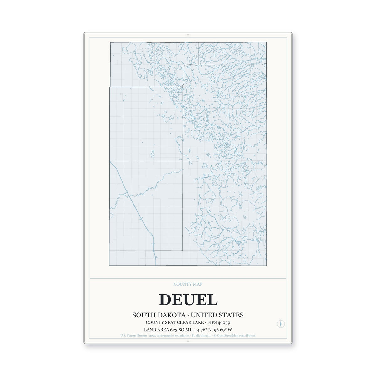 Deuel County, South Dakota Map Aluminum Sign in Gallery Air style