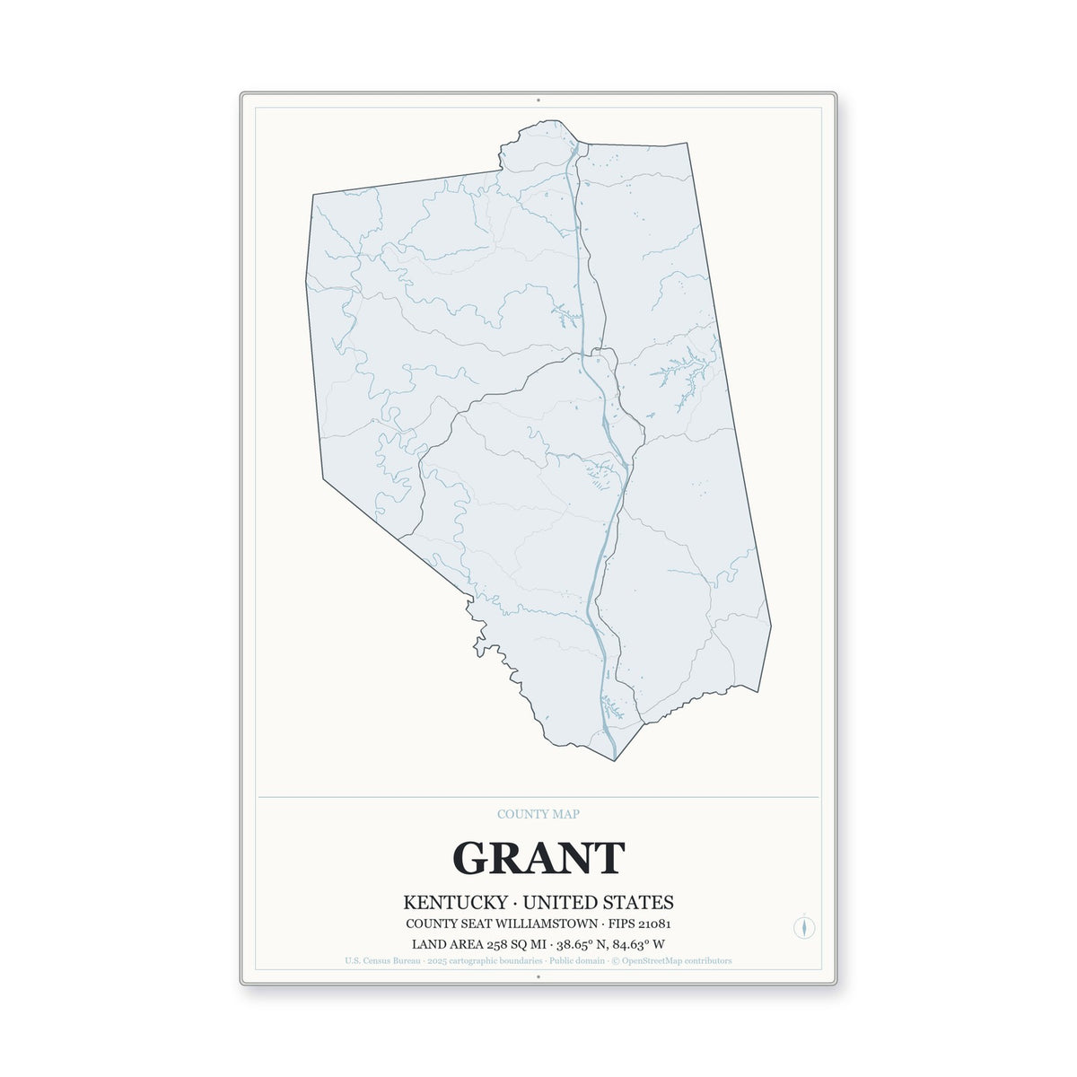 Grant County, Kentucky Map Aluminum Sign in Gallery Air style