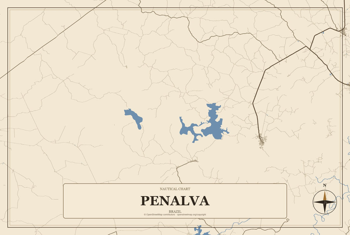 Penalva, Brazil City Map Aluminum Sign in Heritage Nautical style