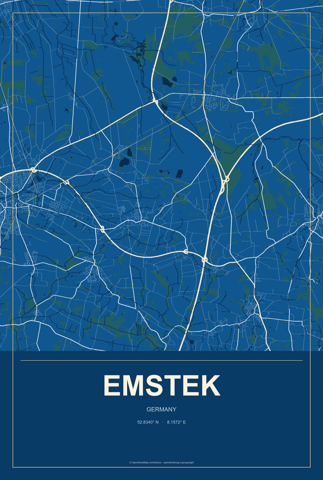 Emstek, Germany City Map Aluminum Sign in Harbor Cobalt style