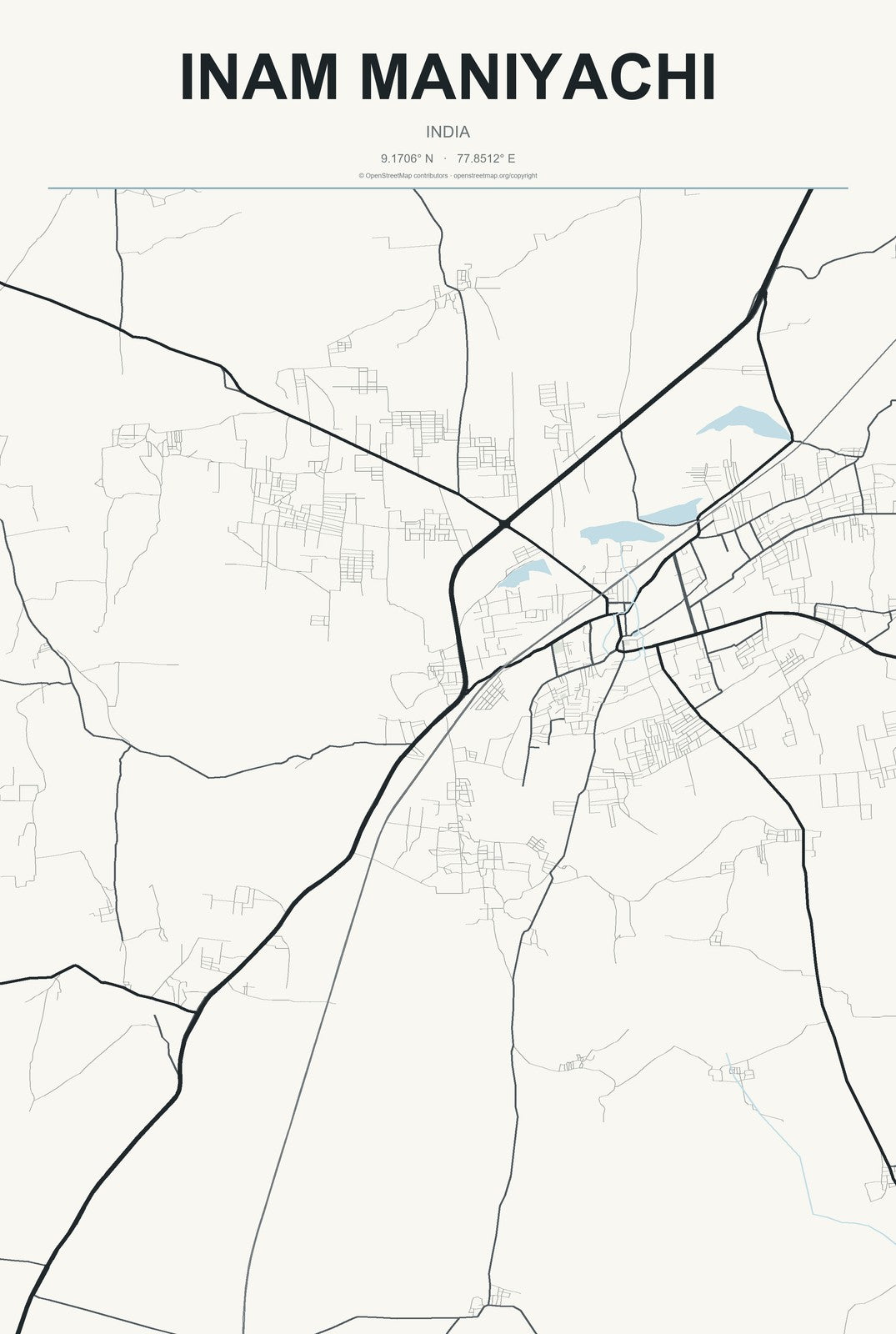 Inam Maniyachi, India City Map Aluminum Sign in Headline Atlas style