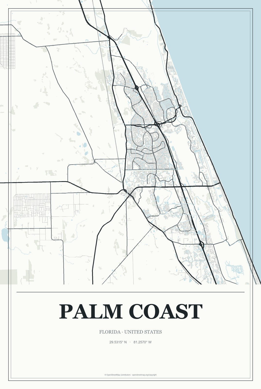 Palm Coast, Florida City Map Aluminum Sign in Gallery Air style