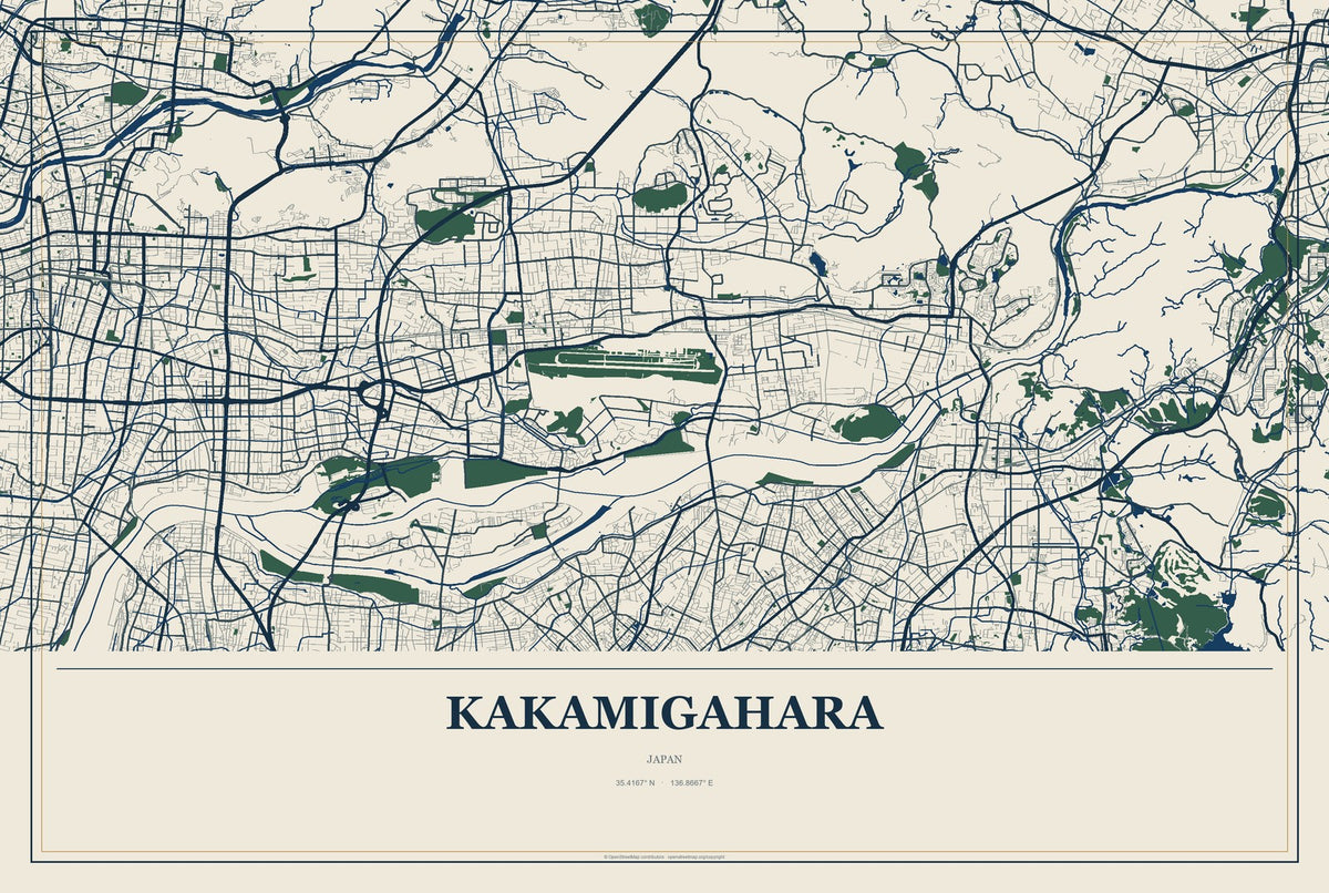 Kakamigahara, Japan City Map Aluminum Sign in Coastal Cutout style