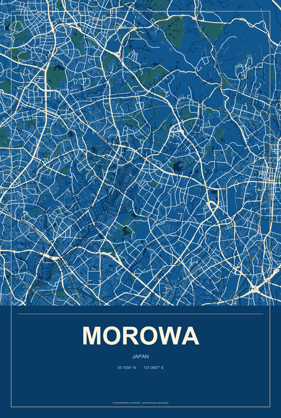 Morowa, Japan City Map Aluminum Sign in Harbor Cobalt style