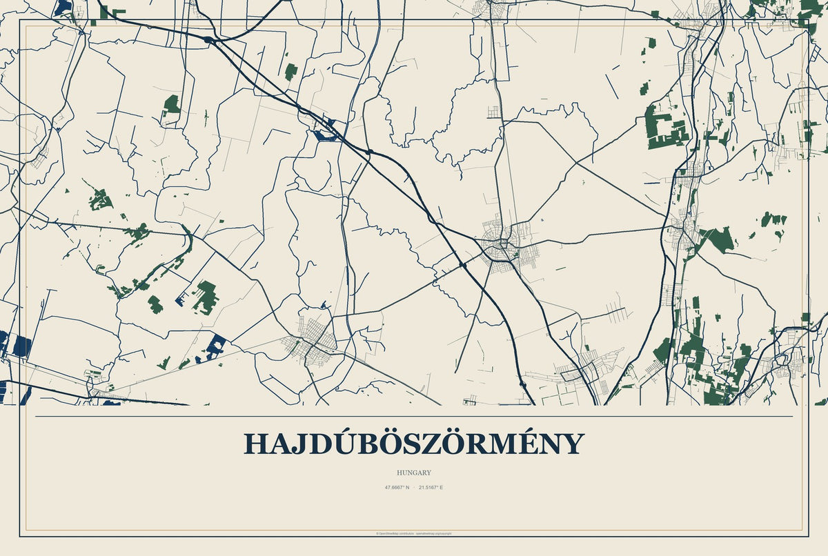 Hajdúböszörmény, Hungary City Map Aluminum Sign in Coastal Cutout style