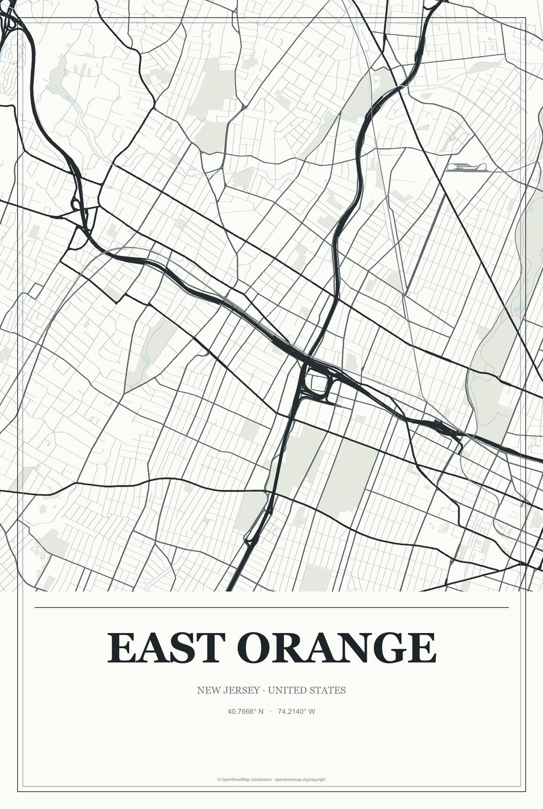 East Orange, New Jersey City Map Aluminum Sign in Gallery Air style