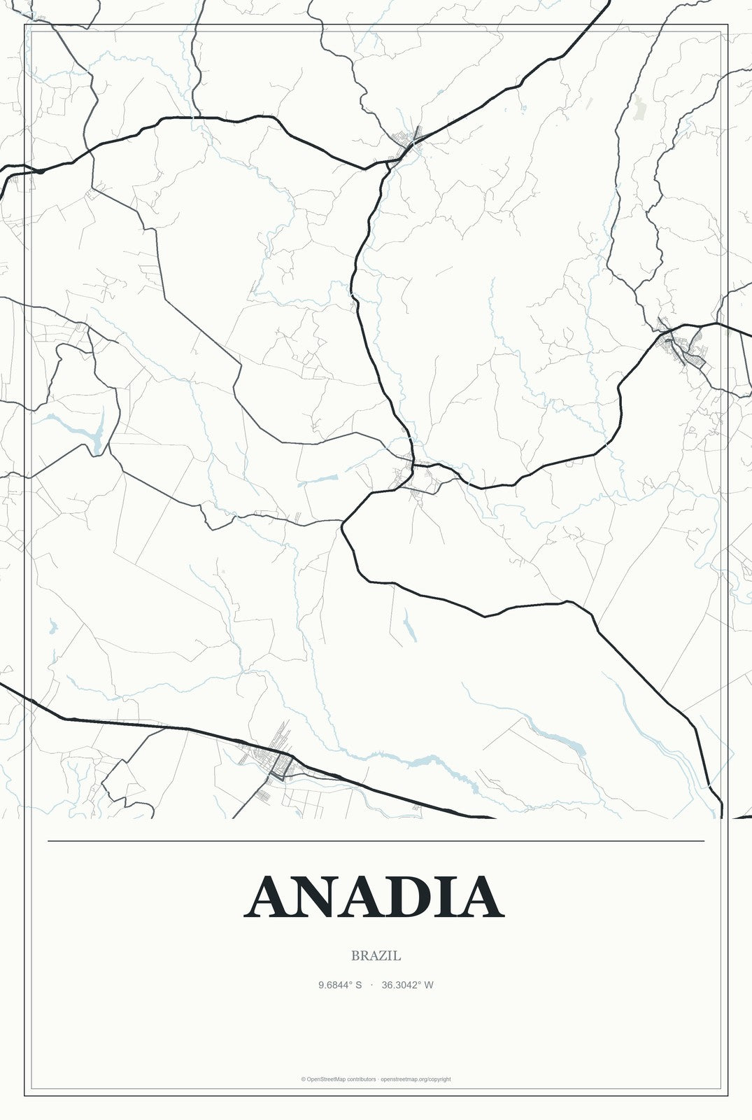 Anadia, Brazil City Map Aluminum Sign in Gallery Air style