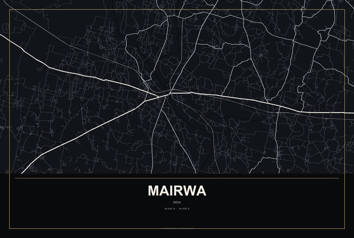 Mairwa, India City Map Aluminum Sign in Metropolitan Noir style