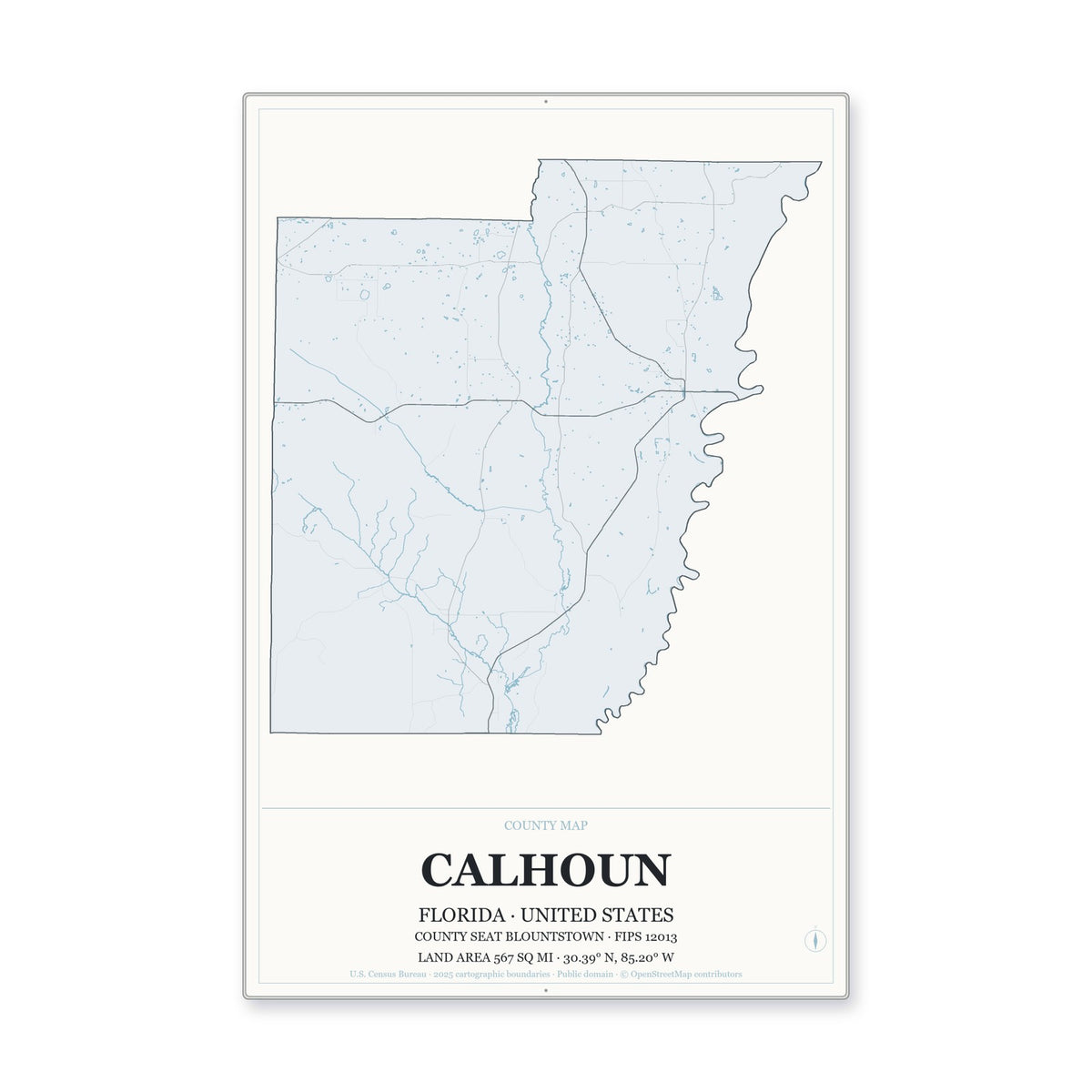 Calhoun County, Florida Map Aluminum Sign in Gallery Air style