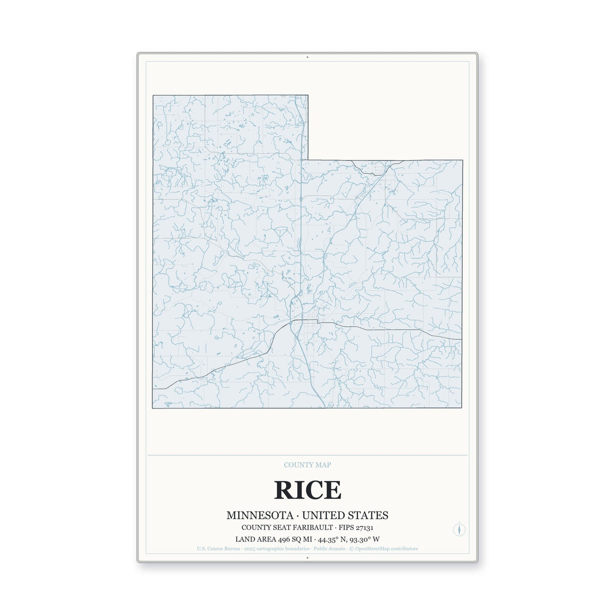 Rice County, Minnesota Map Aluminum Sign in Gallery Air style