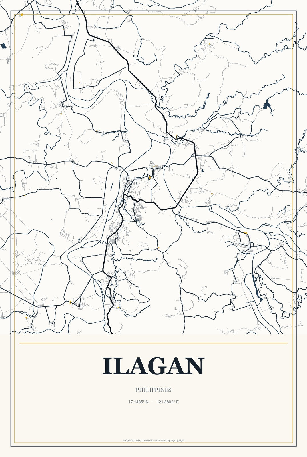 Ilagan, Philippines City Map Aluminum Sign in Citrine Modern style