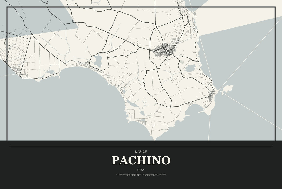 Pachino, Italy City Map Aluminum Sign in Museum Plaque style