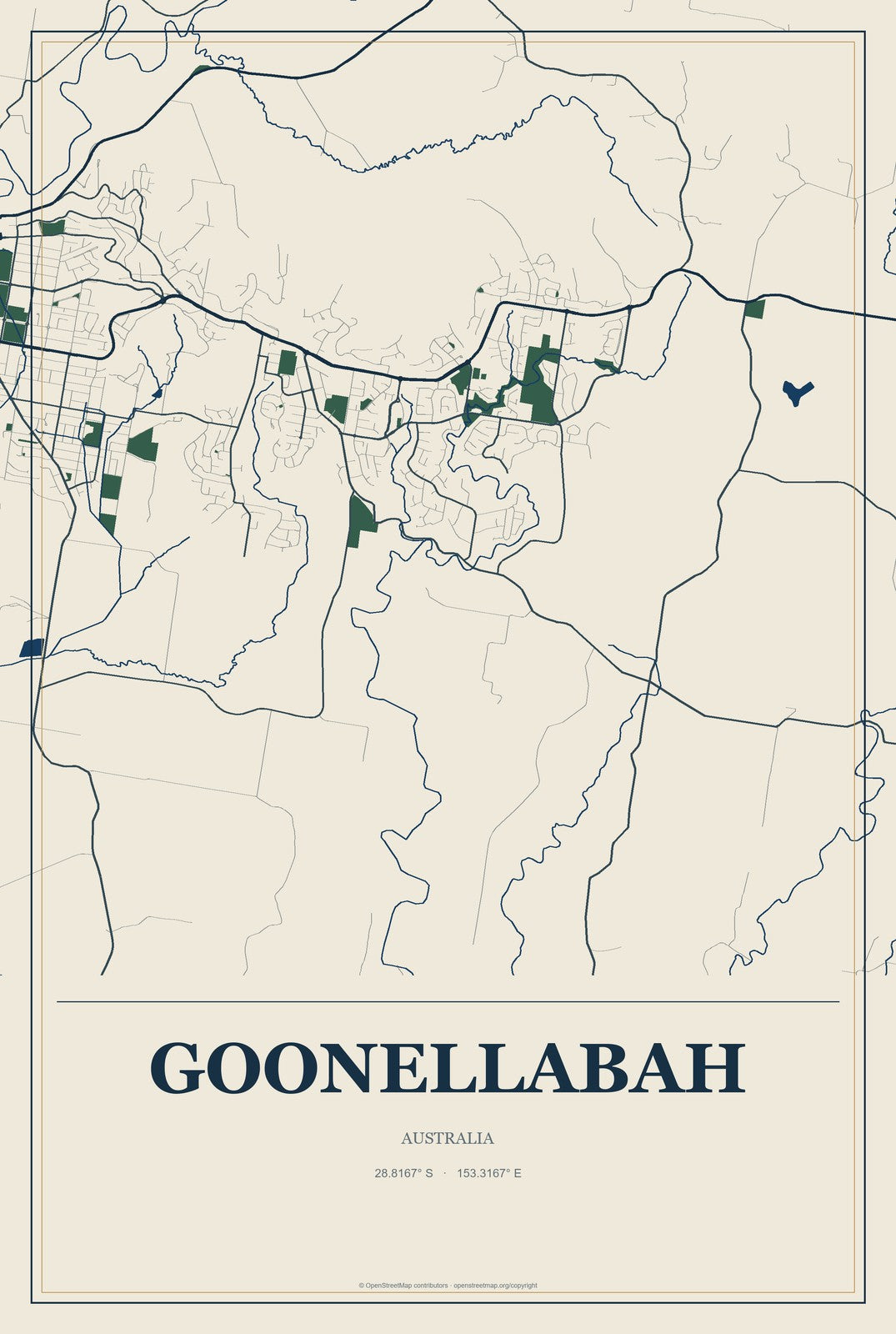 Goonellabah, Australia City Map Aluminum Sign in Coastal Cutout style