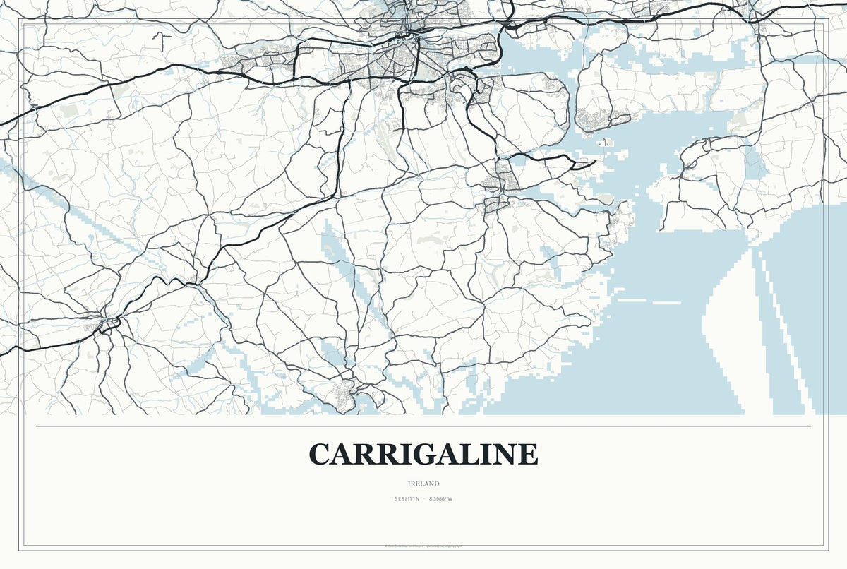 Carrigaline, Ireland City Map Aluminum Sign in Gallery Air style