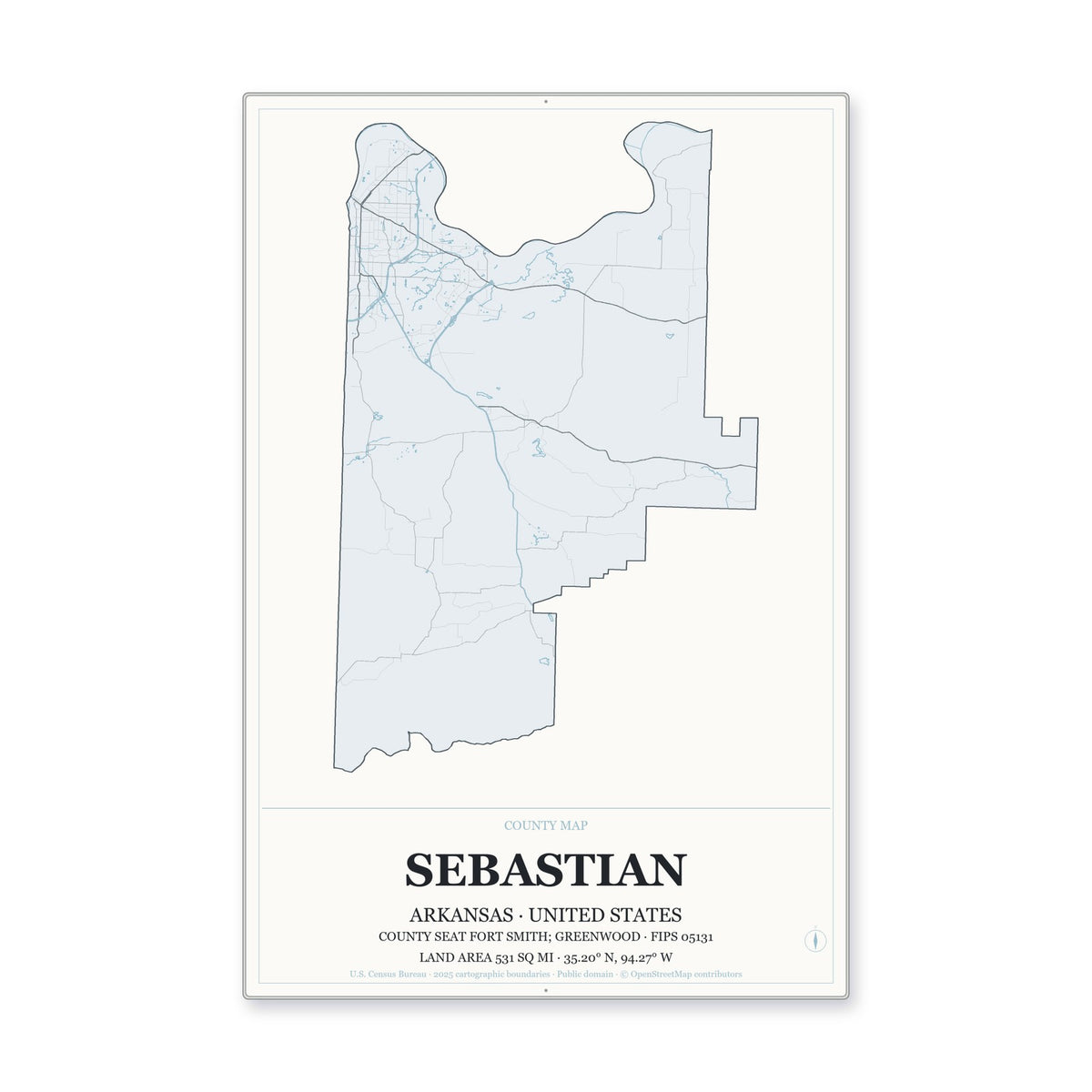 Sebastian County, Arkansas Map Aluminum Sign in Gallery Air style