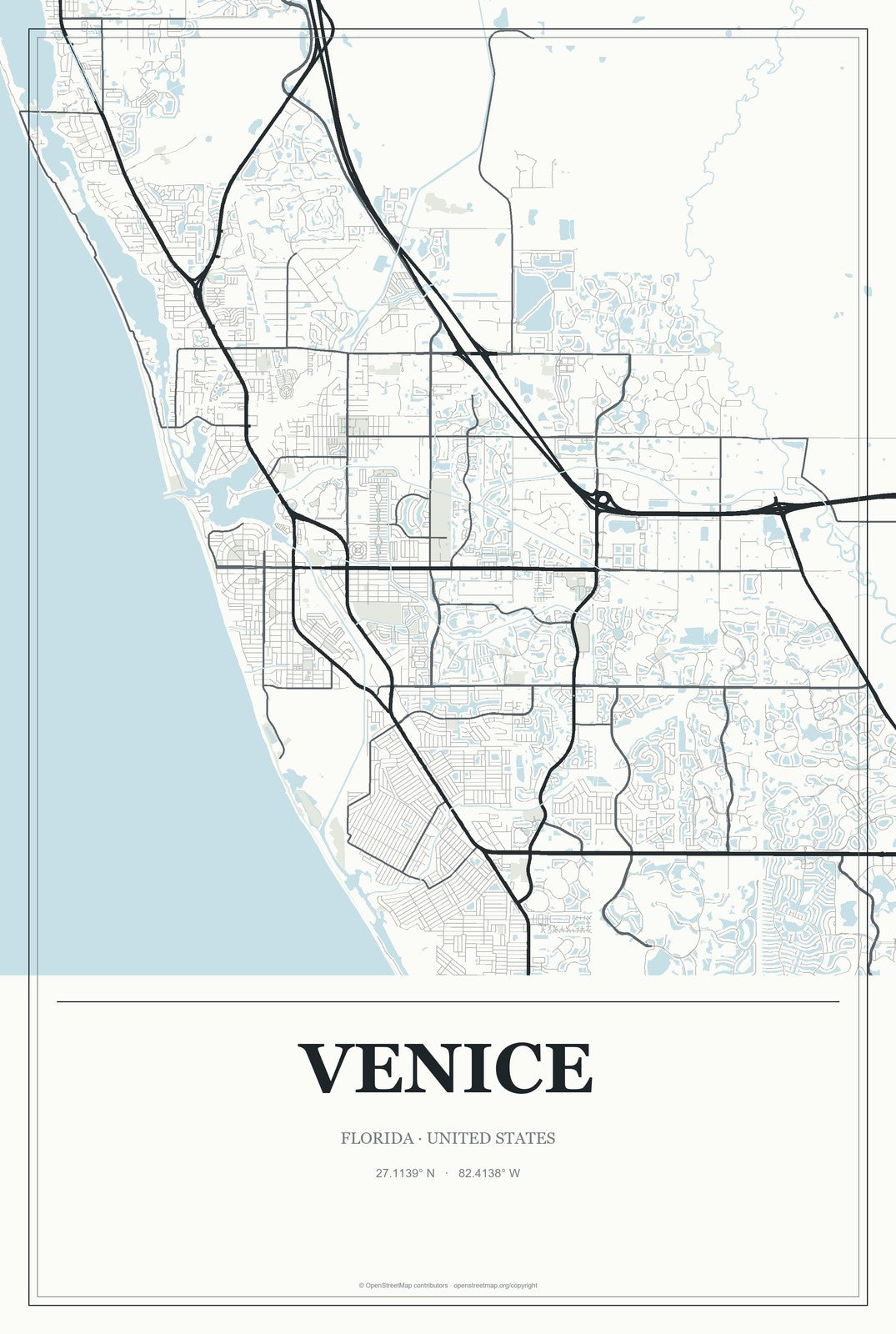 Venice, Florida City Map Aluminum Sign in Gallery Air style