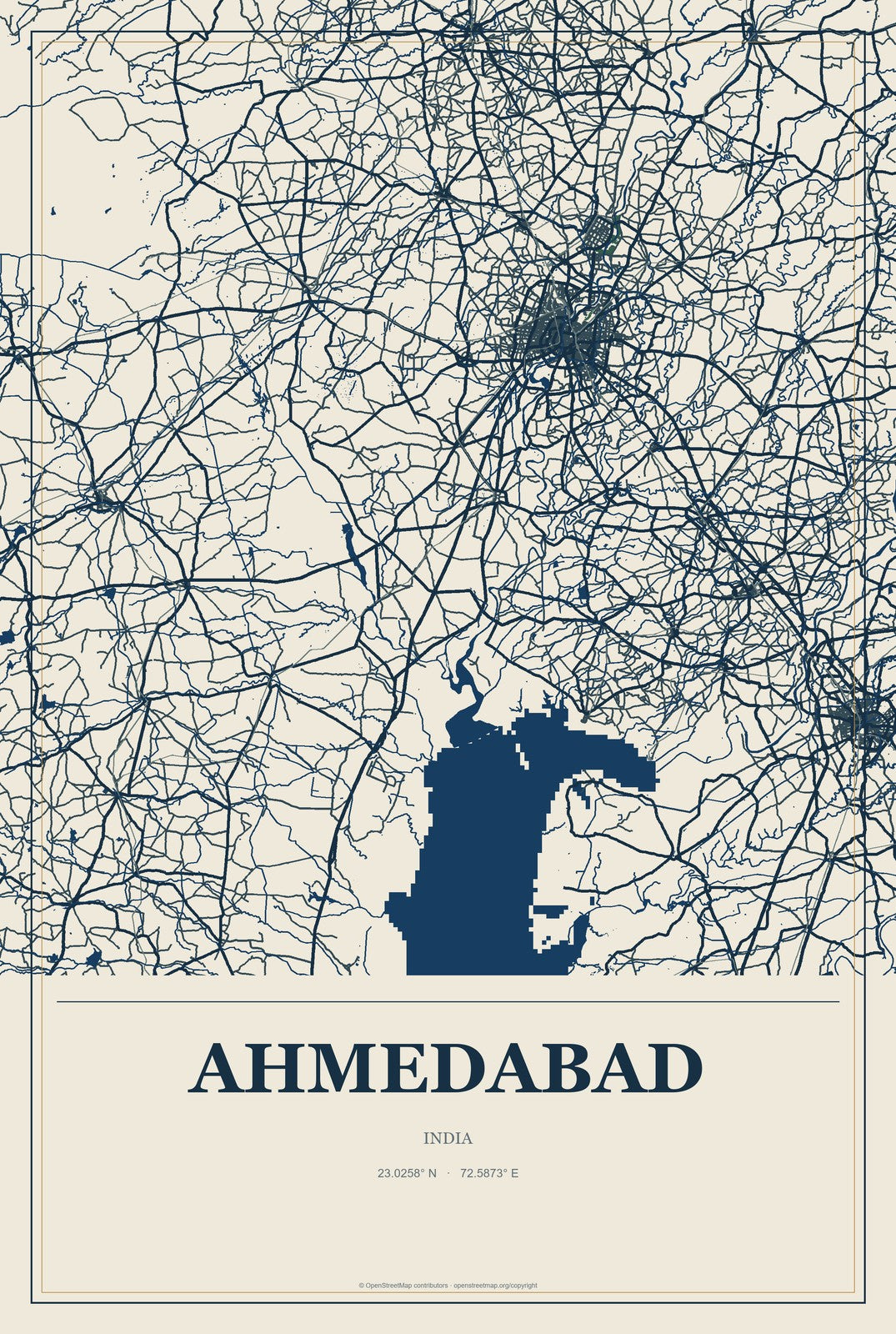 Ahmedabad, India City Map Aluminum Sign in Coastal Cutout style