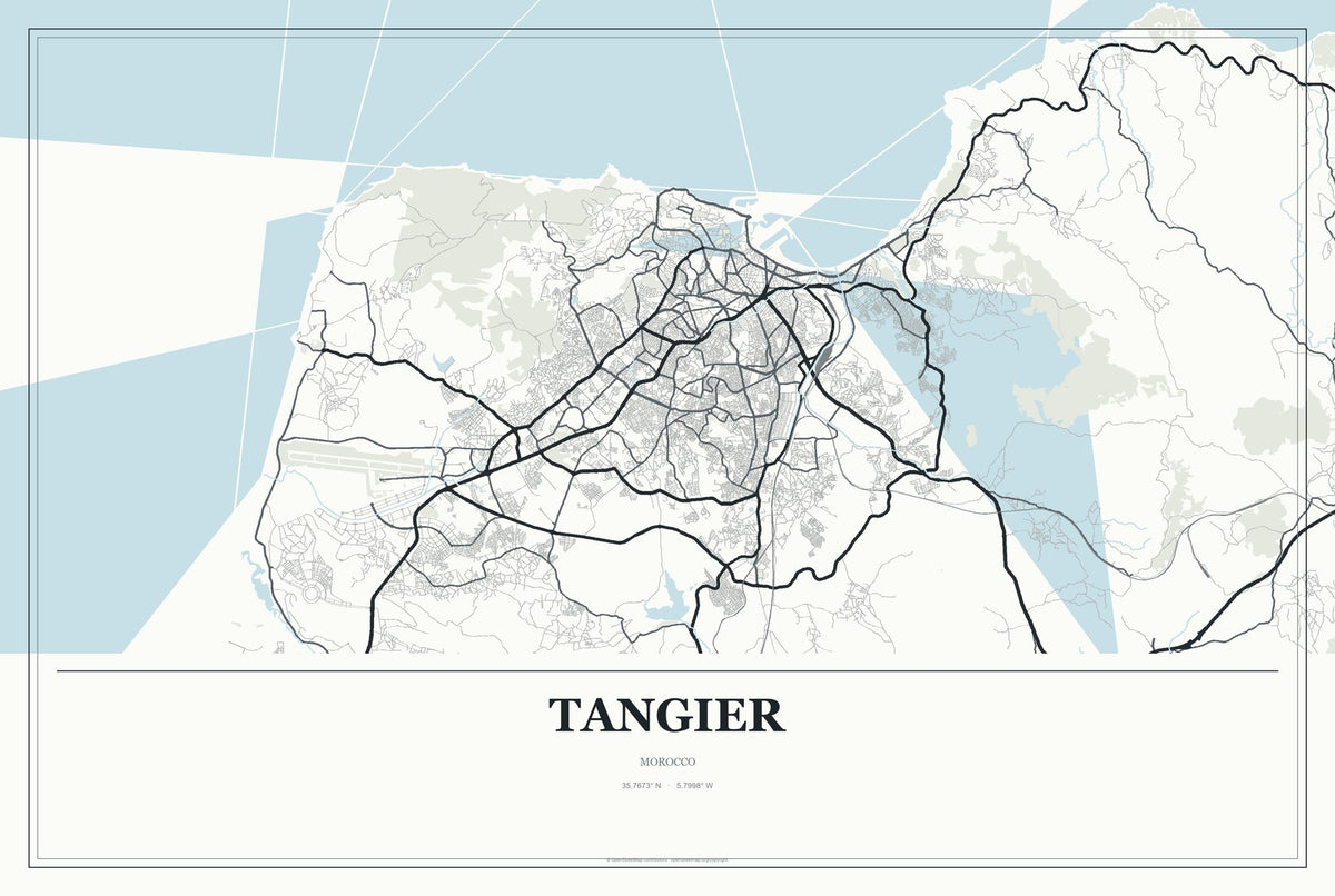 Tangier, Morocco City Map Aluminum Sign in Gallery Air style