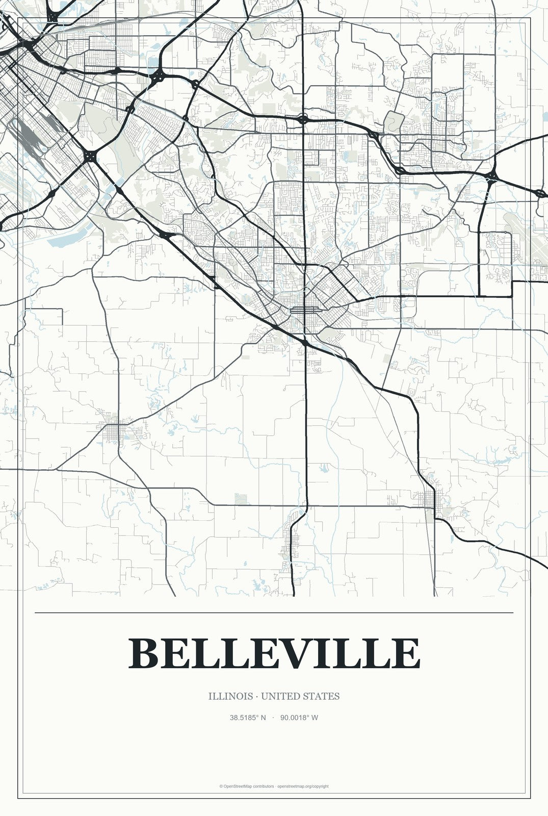 Belleville, Illinois City Map Aluminum Sign in Gallery Air style