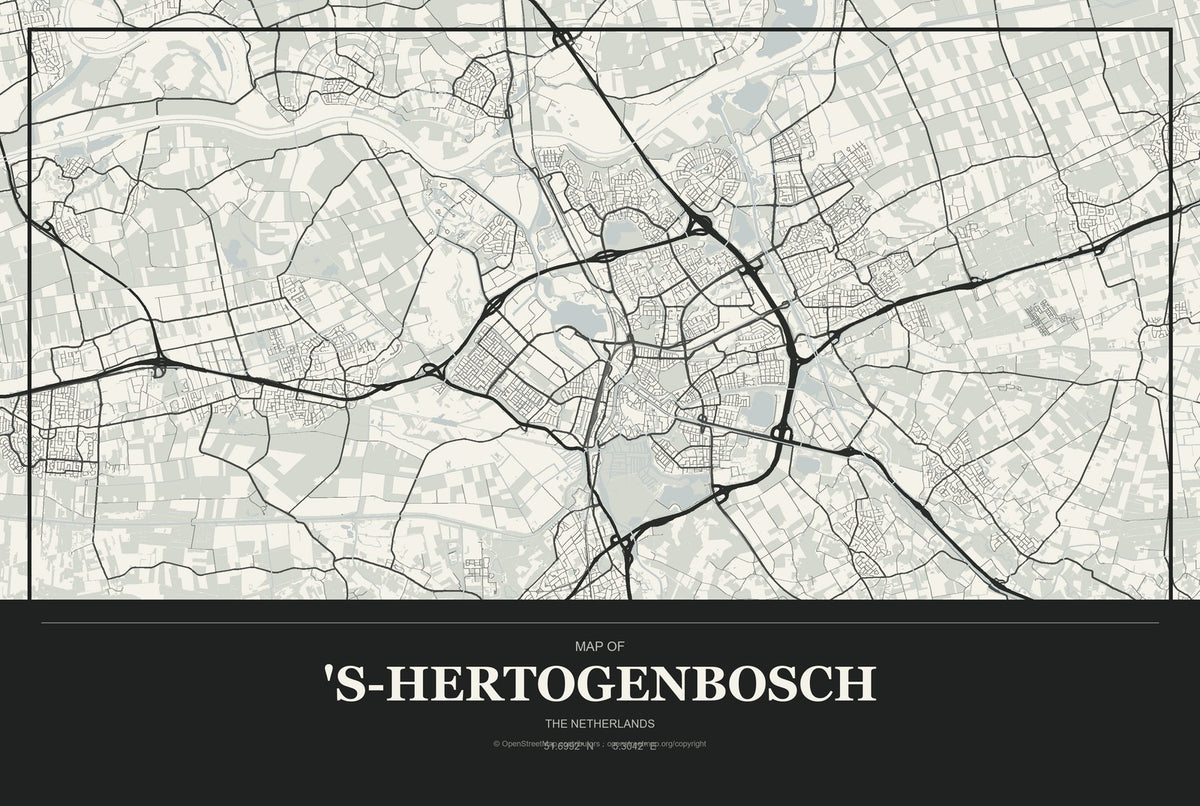 's-Hertogenbosch, The Netherlands City Map Aluminum Sign in Museum Plaque style
