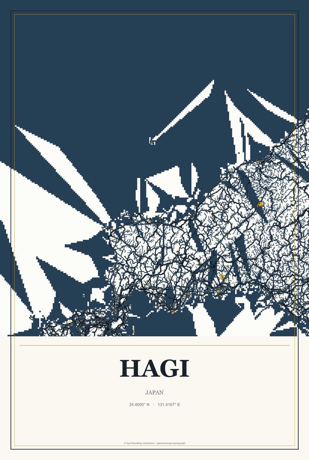 Hagi, Japan City Map Aluminum Sign in Citrine Modern style