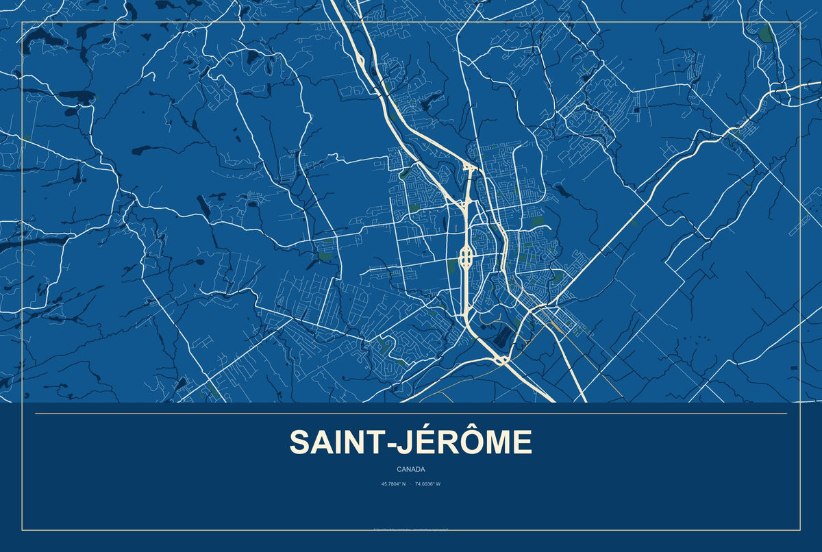 Saint-Jérôme, Canada City Map Aluminum Sign in Harbor Cobalt style