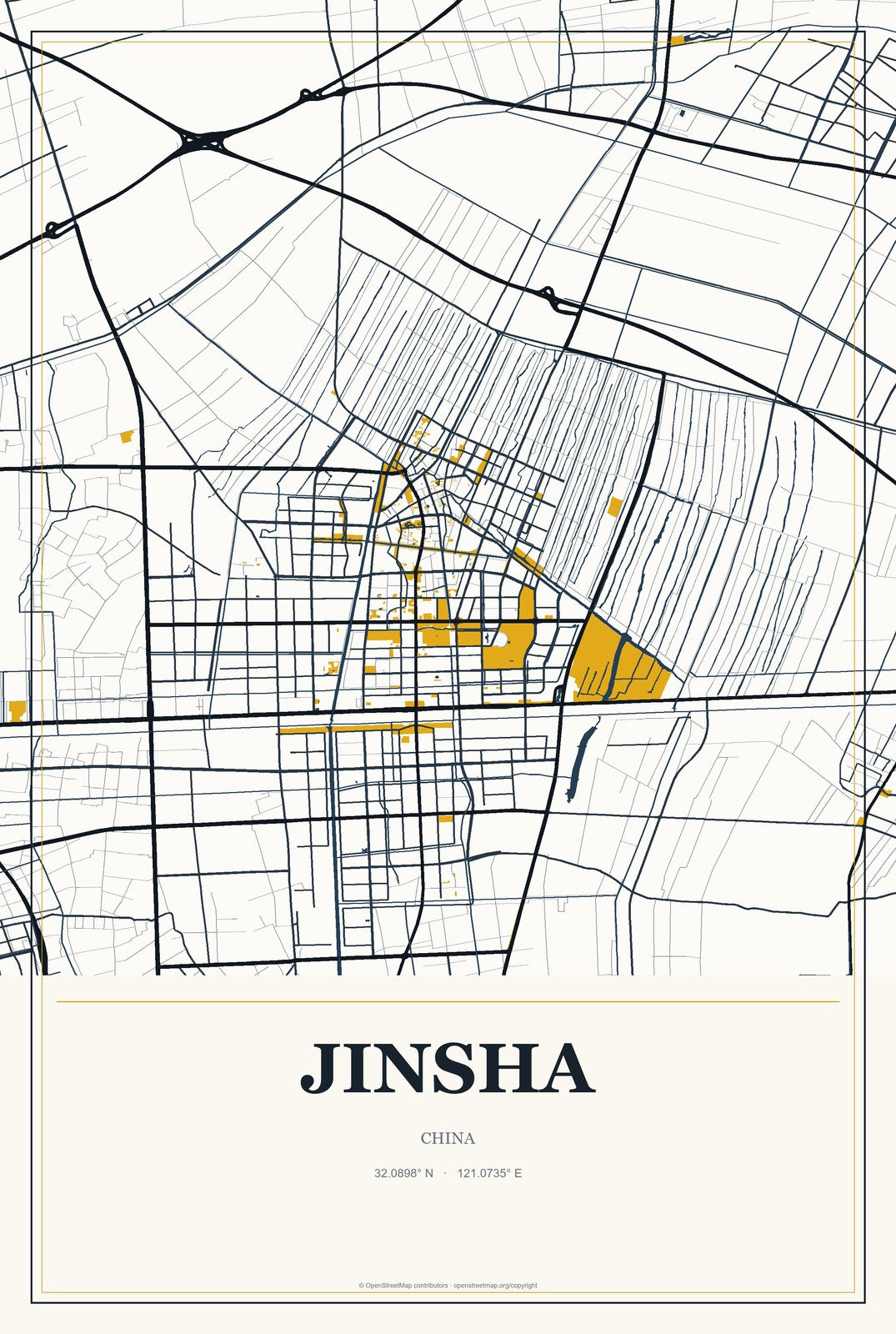 Jinsha, China City Map Aluminum Sign in Citrine Modern style