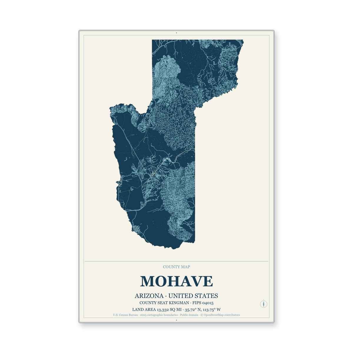 Mohave County, Arizona Map Aluminum Sign in Coastal Cutout style
