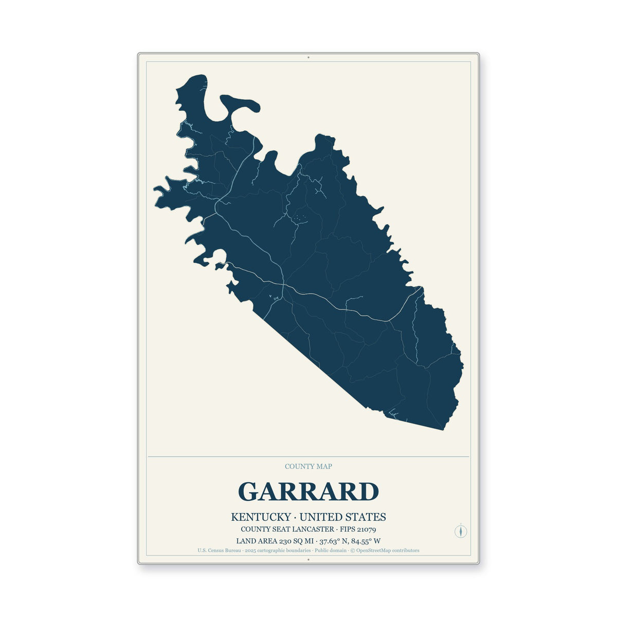Garrard County, Kentucky Map Aluminum Sign in Coastal Cutout style