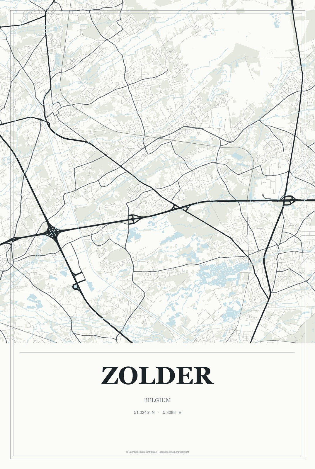 Zolder, Belgium City Map Aluminum Sign in Gallery Air style