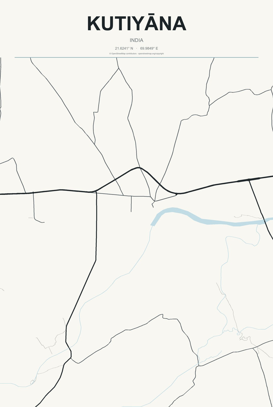 Kutiyāna, India City Map Aluminum Sign in Headline Atlas style