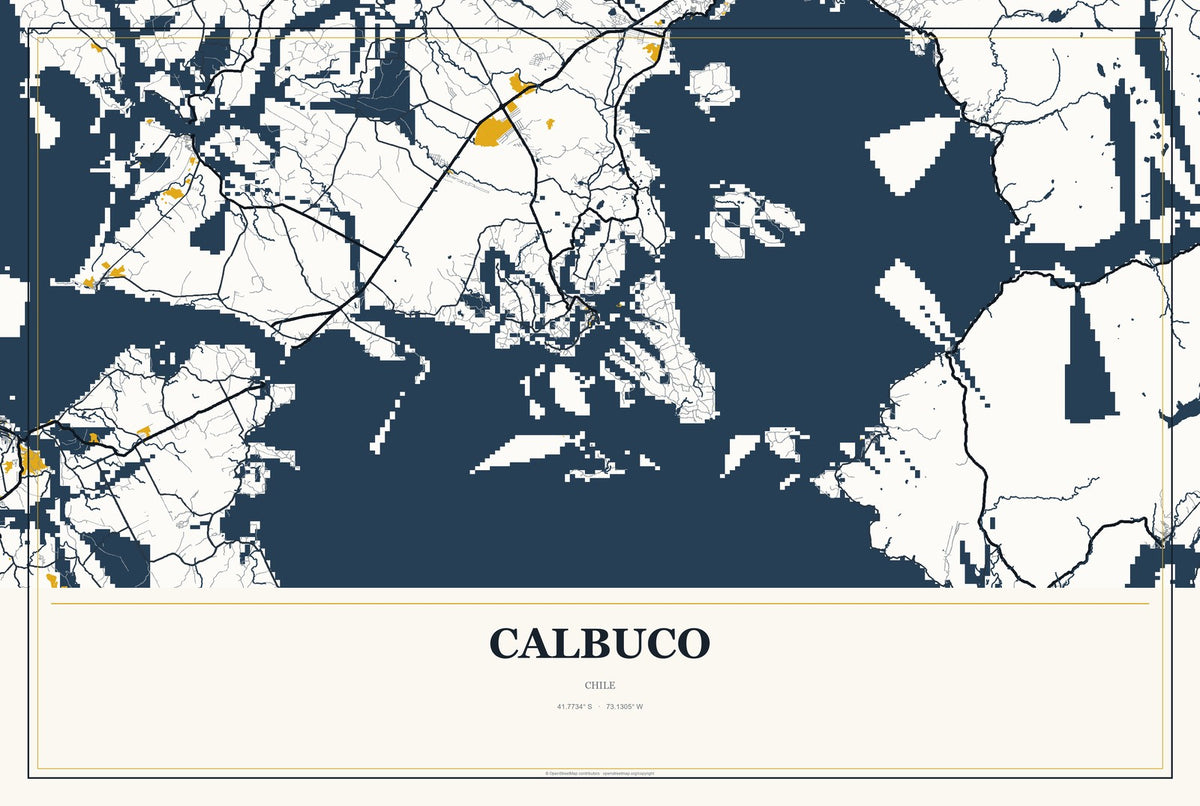 Calbuco, Chile City Map Aluminum Sign in Citrine Modern style