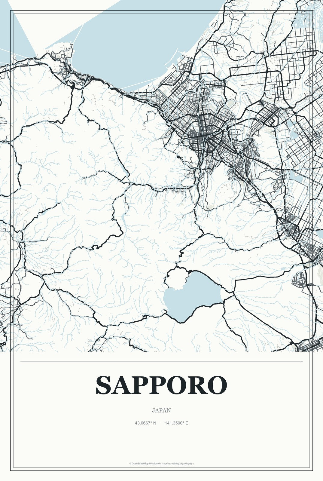 Sapporo, Japan City Map Aluminum Sign in Gallery Air style