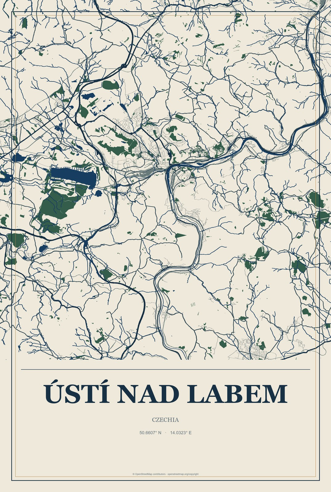Ústí nad Labem, Czechia City Map Aluminum Sign in Coastal Cutout style