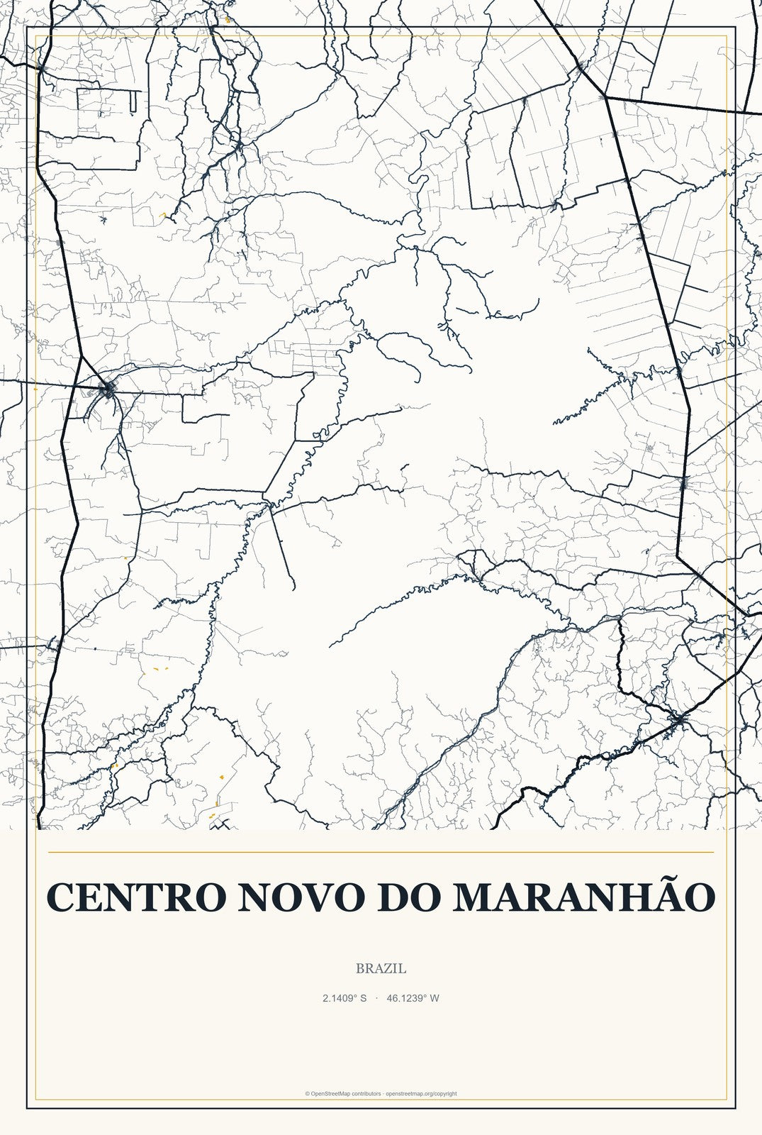 Centro Novo do Maranhão, Brazil City Map Aluminum Sign in Citrine Modern style