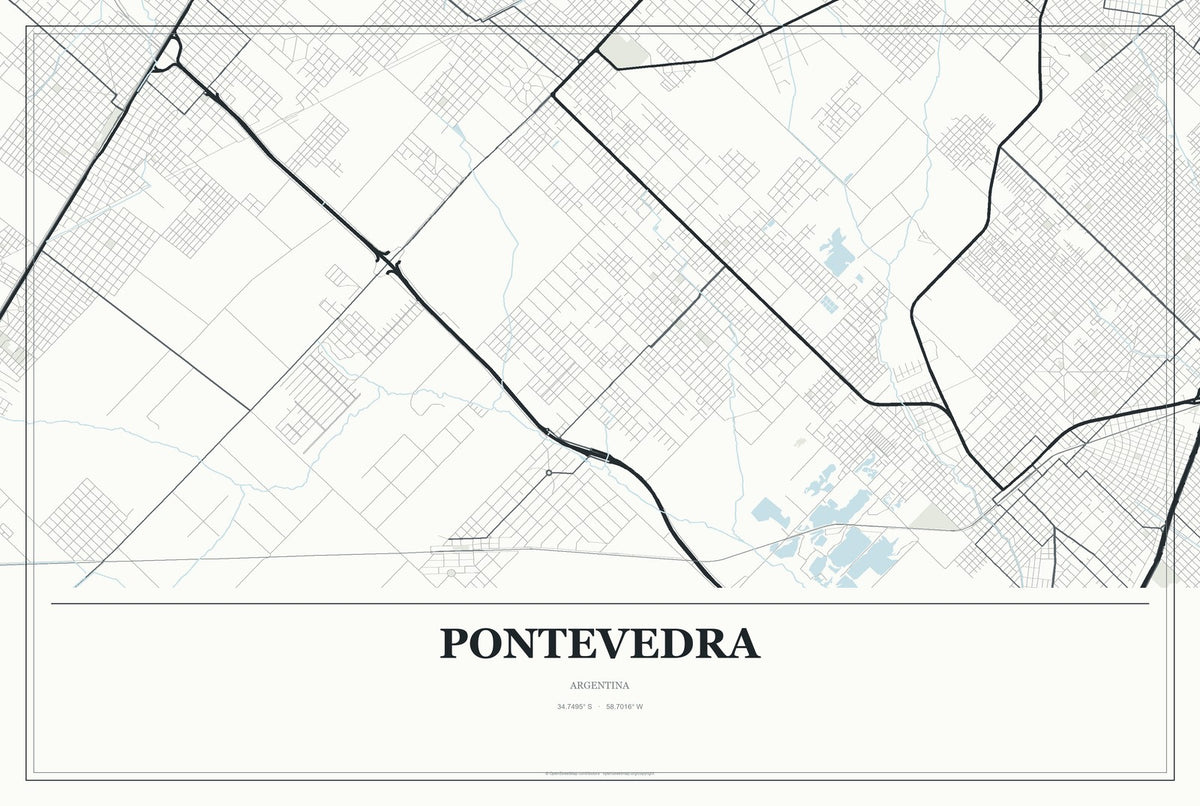 Pontevedra, Argentina City Map Aluminum Sign in Gallery Air style